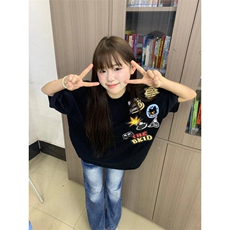 美式创意徽章短袖T恤男女夏季潮宽松嘻哈上衣情侣LT60544-P38，男装T恤，星座1008