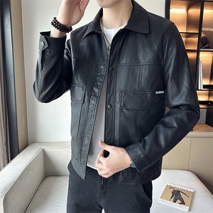 店主风秋季水洗皮夹克PU上衣纯色休闲时尚皮衣 PY86041-P140图片