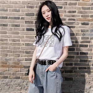 新款韩版时尚百搭休闲字母印花简约短袖T恤图片