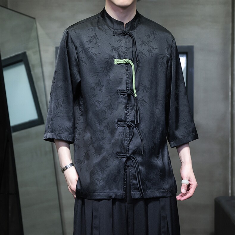 2024风提花复古新中式七分袖盘扣衬衫T2801-P65,男装衬衫,电商A021