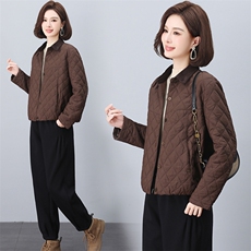 2025冬装新款妈妈款菱格加厚夹克上衣洋气减龄短外套，女装棉衣/棉服，璐依舞