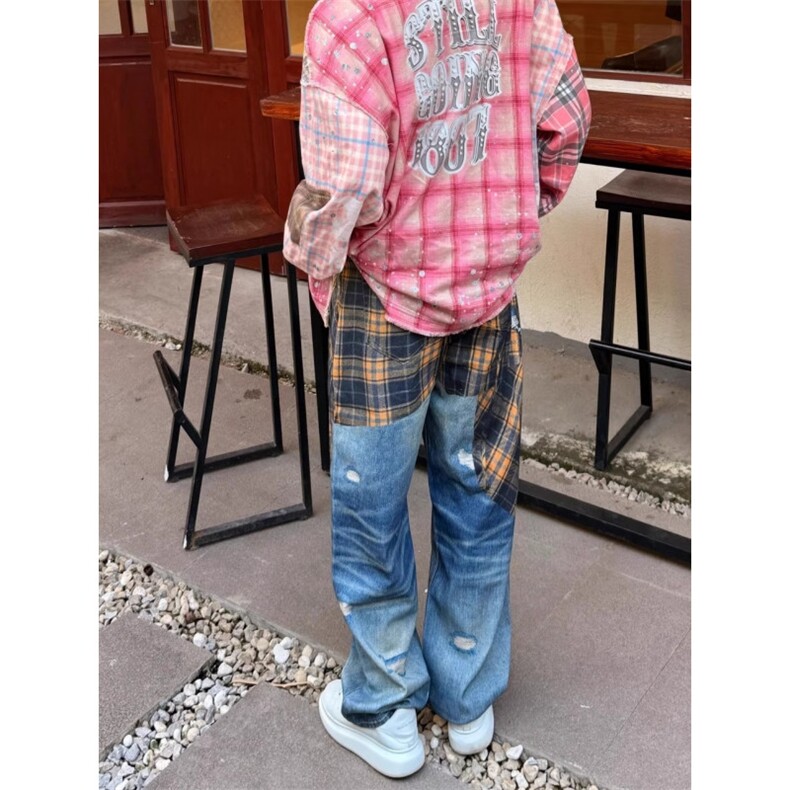 美式覆古3D打印设计款牛仔裤男直筒宽松显瘦春秋长裤潮流休闲百搭,男装牛仔裤,四季星座505