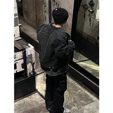 美式高街短款牛仔外套男春秋款拉链设计感垫肩牛仔衣vintage夹克，男装夹克，星座506A