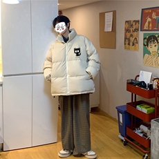 港风冬季创意卡通印花时尚立领休闲棉服A247-MY2047特批65控98，男装棉衣，电商A247