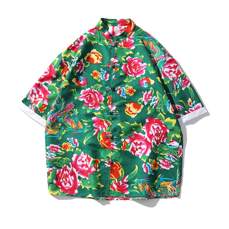 A8008网红炫民族风风夏东北大花短袖花衬衫衬衣外套男装大码，男装衬衫，星座115A(原星座507）