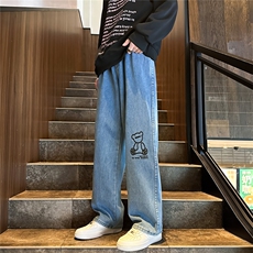 k1065-p55-控78M-5XL宽松大码发泡印花多口袋港风高阶黑暗牛仔，男装牛仔裤，星座116