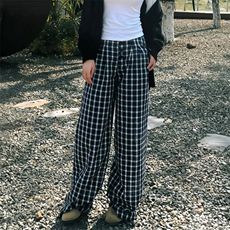 美式高街潮牌男女泡泡格子休闲裤直筒宽松慵懒显瘦阔腿休闲长裤子，男装休闲裤，电商A486