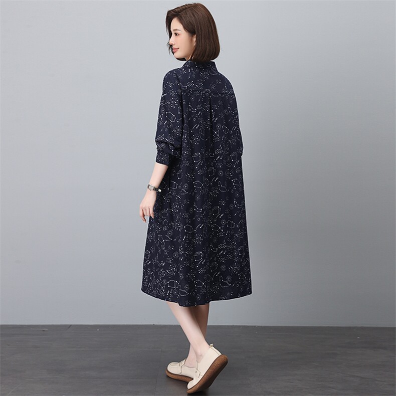 官方旗舰店时尚纯棉连衣裙春秋新款全棉长袖大码宽松衬衫裙子,女装连衣裙,江忆布依