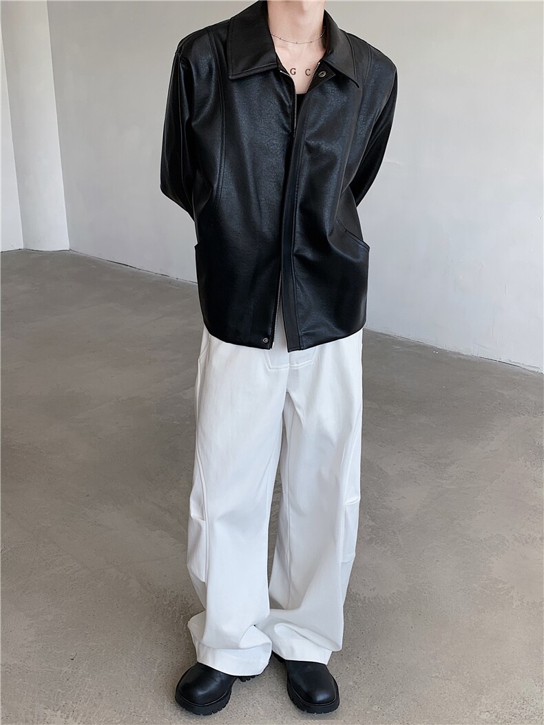24秋冬男士cleanfit弯刀设计感pu皮短款拉链夹克JK59-P125,男装夹克,电商B288