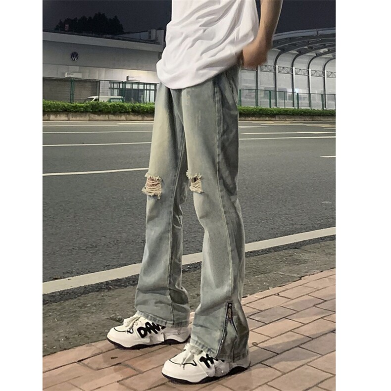 B221美式ins高街暗黑小众拉链破洞牛仔裤LK23076-P65控88,男装牛仔裤,电商B221