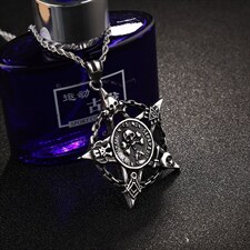 欧美复古五角星五芒星海盗骷髅头七夕情侣项链钛钢吊坠，项链，星座510A-1