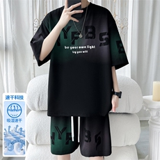 2025夏季新款旋律风车大码冰丝短袖T恤套装M-5XHQ25572-P60，男装T恤，电商A022