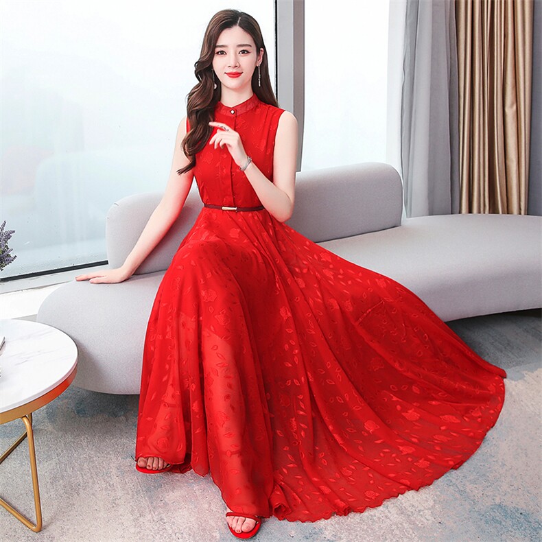 雪纺连衣裙2021新款夏流行裙子长款收腰大摆有女人味的长裙女图片
