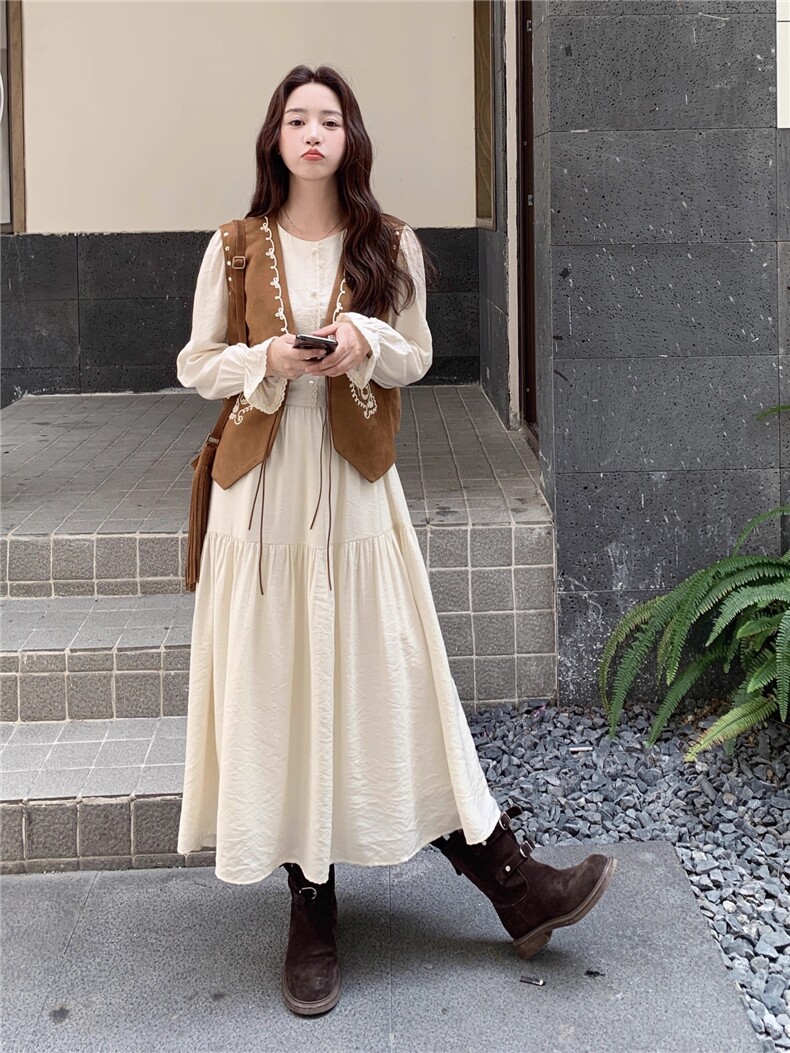 民族风马甲套装裙女秋气质连衣裙两件套,女装套装/套裙,昱喆服饰