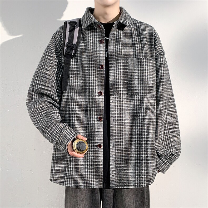港风千鸟格开衫男休闲大码宽松百搭上衣夹克外套J5297-特P45控88，男装夹克，电商A001