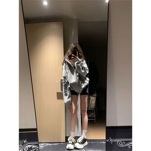 美式复古哥特风十字架刺绣外套女春秋情侣小众高街华夫格开衫卫衣图片