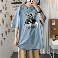 2021港风圆领青春休闲大码运动日系原宿潮流男士短袖宽松718F25，男装T恤，星座227-7