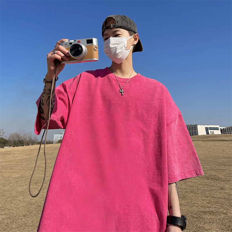 直播得物品质二开240克重磅纯棉水洗纯色光版T恤SX09支持独立包装,男装T恤,电商A486-1