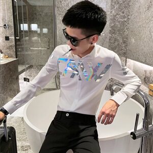 CSY80-秋季新品 彩色字母印花社会小伙长袖衬衫图片