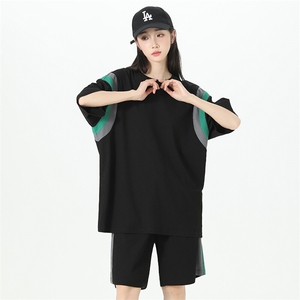 女模现货主推青少年大码港风冰丝时尚休闲运动套装男S16P50,运动衣跟裙子怎么搭配图片