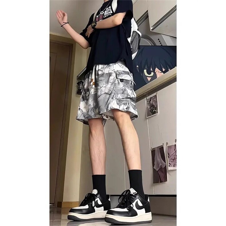 美式迷彩工装短裤男款夏季青少年透气休闲沙滩裤宽松小众运动中裤,男装牛仔裤,星座218-1（原230）