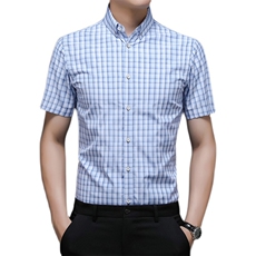 DN22105限价108元夏季男式薄款短袖衬衣修身休闲免烫格子衬衫P60，男装衬衫，电商B360