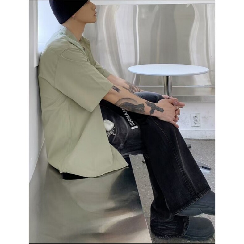 新款男士短袖衬衫cityboy纯色半袖休闲宽松青少年衬衣潮7004P45图片