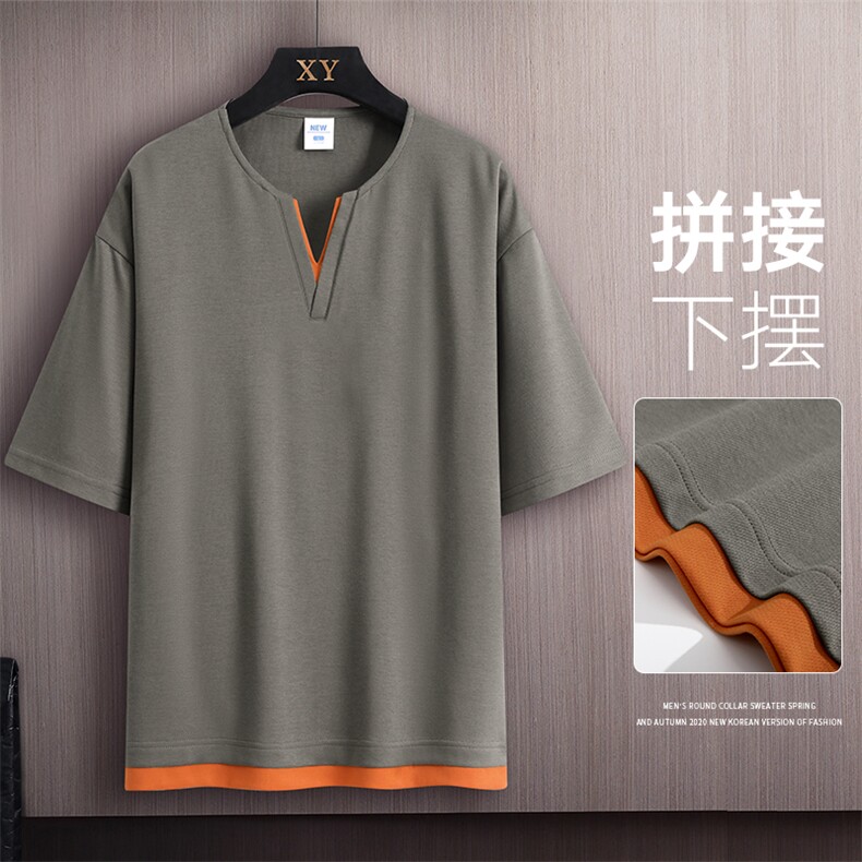短袖男木板挂拍体恤夏季休闲百搭纯色V领T恤男上衣TC3134-P30控50,男装T恤,星座717