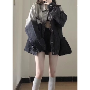 DJK8892-P60复古扎染渐变牛仔外套男美式工装夹克上衣潮-网图现货图片