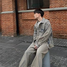 2026新款美式高街ersize水洗做旧复古牛仔外套男士百搭潮流夹克，男装工装外套，四季星座505