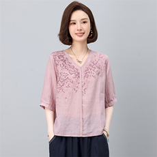2025夏季纯苎麻简约气质宽松时尚休闲显瘦舒适上衣，女装衬衫，独衣靓