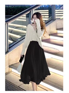 米白色半身裙纱裙2025春夏伞裙仙女a字裙高腰显瘦图片