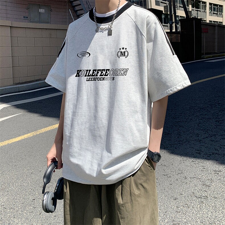 夏季美式高街重磅纯棉三条杠织带撞色男女短袖T恤ZD650-特P30,男装T恤,电商A486-1