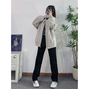 B221 美式ins高街小众假破洞修身微喇牛仔裤 LK22065-P65 控88图片