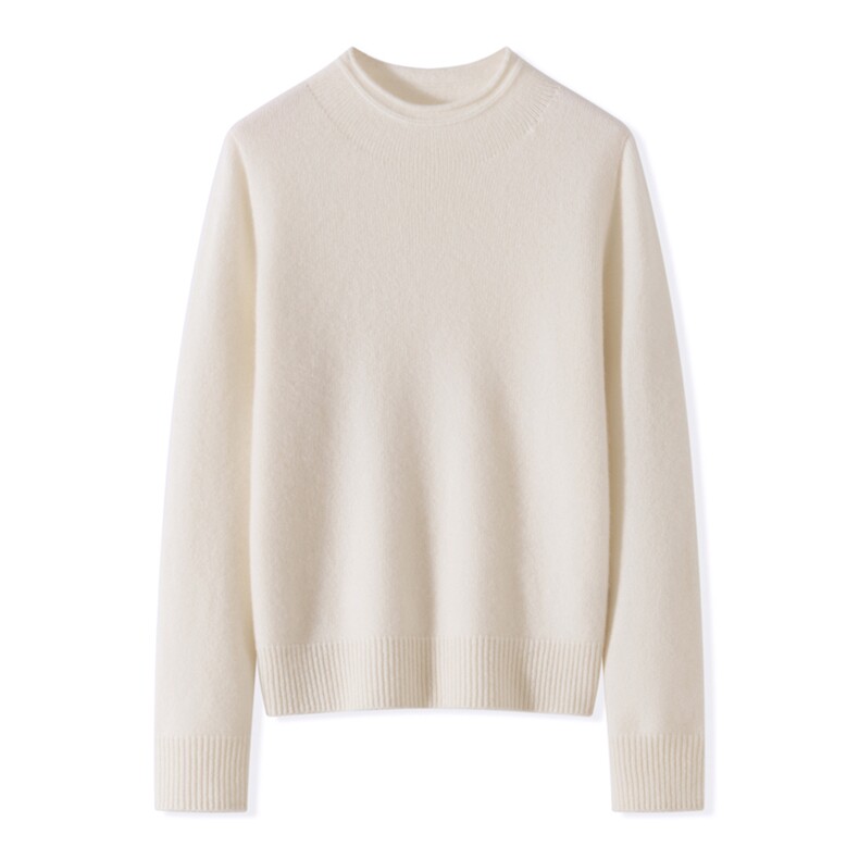 2025年秋季时尚百搭通勤简约休闲卷边半高领，女装羊绒衫，昭美纯山羊绒