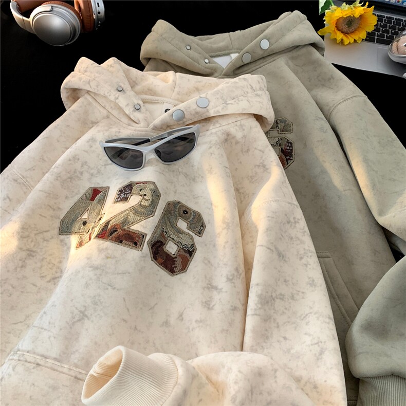 ！815A-WR2227-P70控98冬季加绒加厚贴布绣卫衣上衣套头扎染,男装卫衣,星座815A