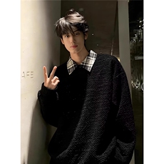 黑色满天星格子翻领polo衫男针织卫衣痞帅情侣外套513WY3524P30，女装短外套，星座513