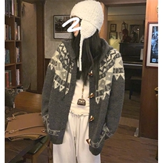 重磅秋冬北极绒开衫毛衣美式复古休闲慵懒风牛角扣针织衫连帽外套，男装针织衫/毛衣，电商A486