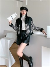 粗纺拼接时尚外套，其它，他她迷