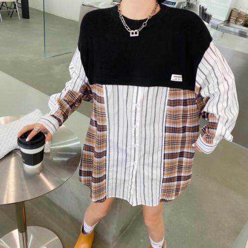 【现货】春季休闲拼接衬衣，女装，玲珑颂