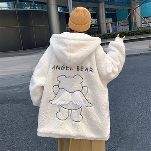 冬季新款宽松小飞熊刺绣羊羔毛棉服连帽情侣棉衣 A071-1009-P120图片