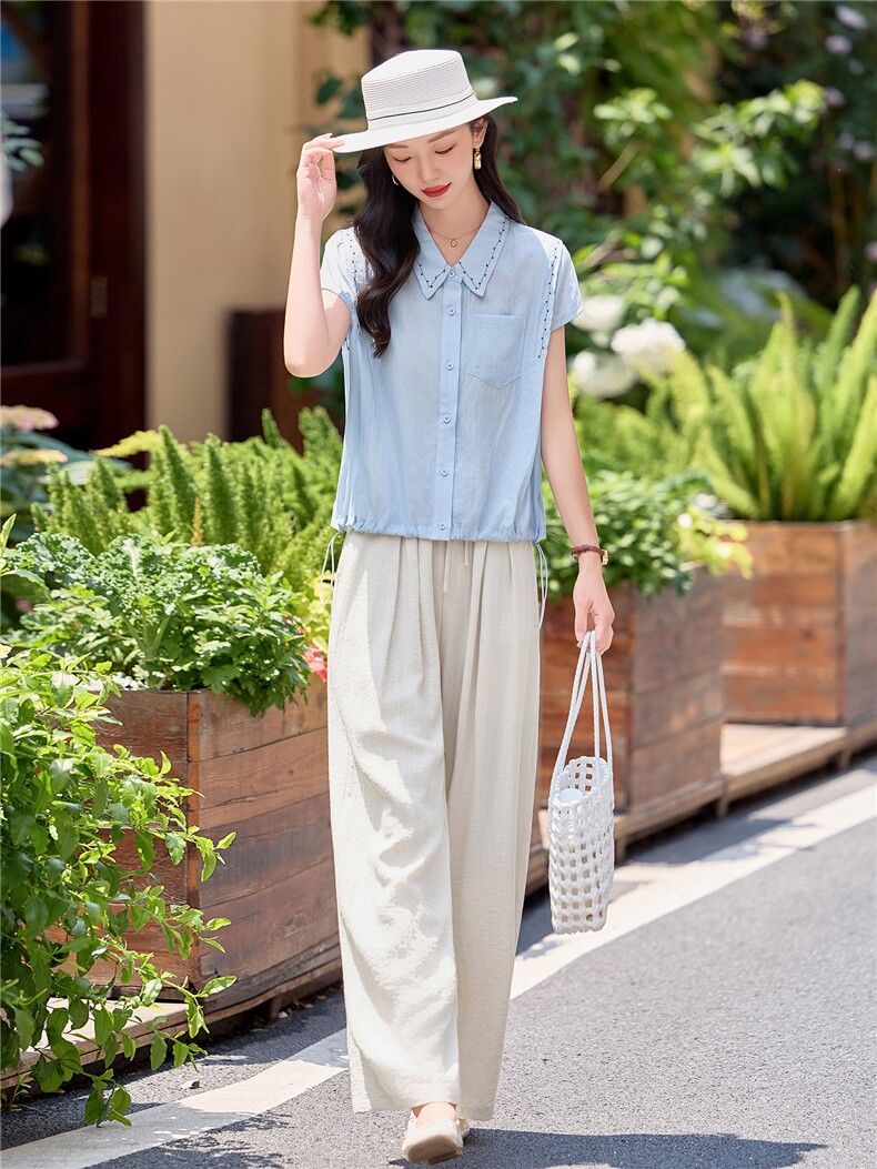 现货i。2026年夏季套装两件套刺绣女上衣,女装套装/套裙,依万里