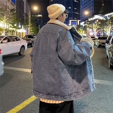冬季新款羊羔毛棉衣男加绒牛仔外套潮流宽松情侣棉服加厚夹克上衣，男装工装外套，星座410-7