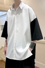 新款夏季禁欲风短剧拼接男士撞色短衬衫A071-C12-P35，男装衬衫，电商A071
