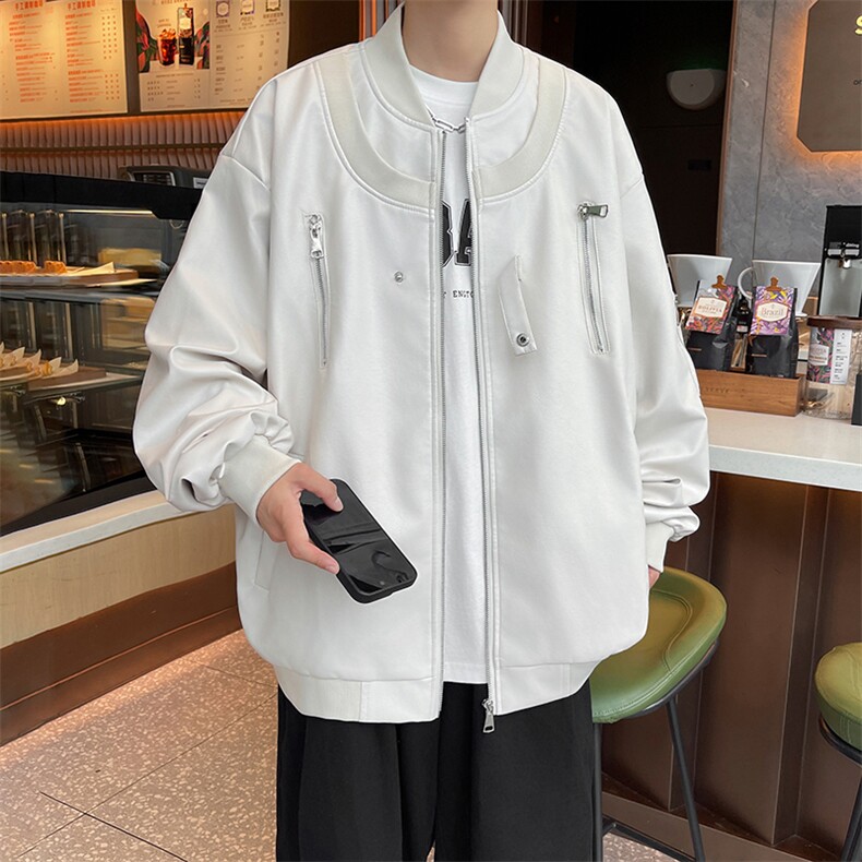 Wt351-P62美式复古PU皮宽松型棒球服夹克图片