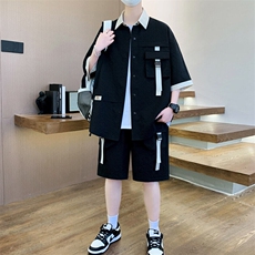 夏季新款套装男青少年休闲时尚潮流百搭衬衫短袖短裤两件套，男装牛仔裤，星座1206（原A206）