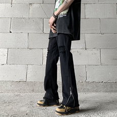 B221美式ins高街暗黑小众破洞拉链牛仔裤LK23069-P65控88，男装牛仔裤，电商B221