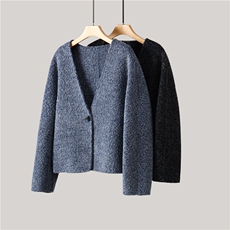 2025年秋季新款百搭V领针织开衫，女装针织衫/毛衣，米咔羊绒