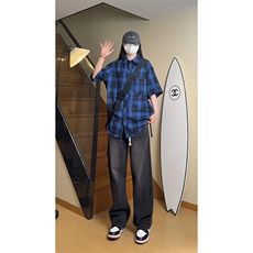 YK86066-P2330%棉70%聚酯纤维cleanfit夏季短袖袖格子衬衫男，男装衬衫，电商A086-1