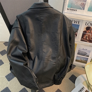 美式高街皮衣男士韩版潮流宽松百搭帅气2024秋冬ins上衣W6066-P71图片